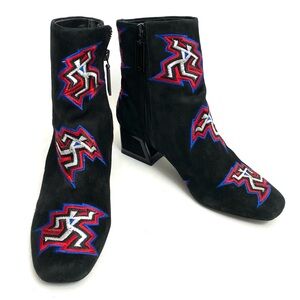 Kat Maconie Daphne Embroidered Black Suede Ankle Boots 8.5 Dancer Retro Disco